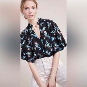Anthropologie Maeve Aveiro Flutter-Sleeved Buttondown